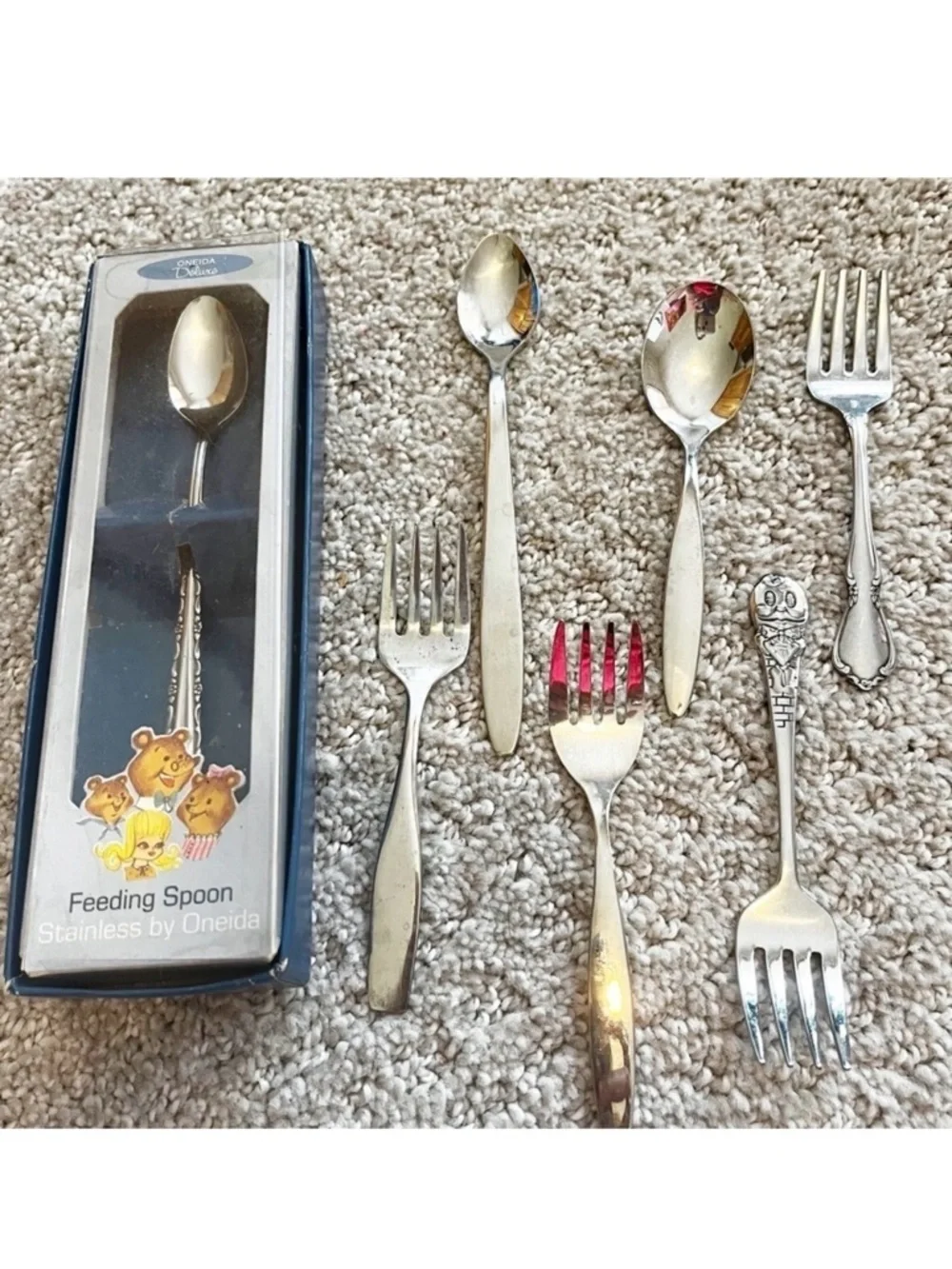 Vintage Baby Toddler Spoon & Fork Disney Oneida Leonard Stainless LOT of 7